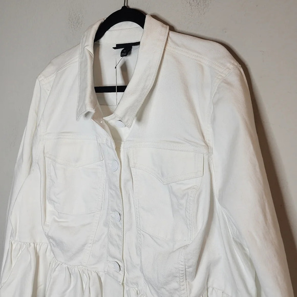 NWT Lane Bryant White Denim Jacket Peplum Hem Flare Sleeve Button Front Sz 22 3X - Picture 7 of 16